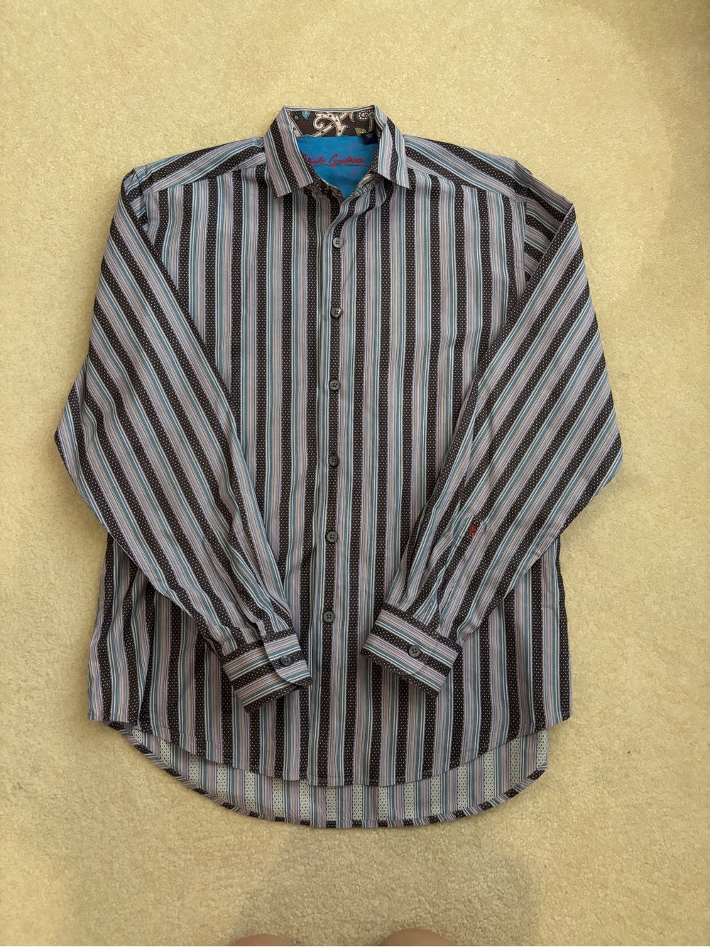 Robert Graham Mixed Print Striped Button Down Shirt Size Large